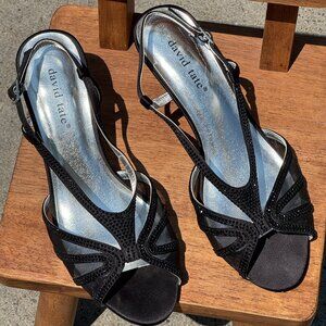 (8.5) Gorgeous Sparkly DAVID TATE 2.5" Heel Peep Toe Sling-Back Shoes